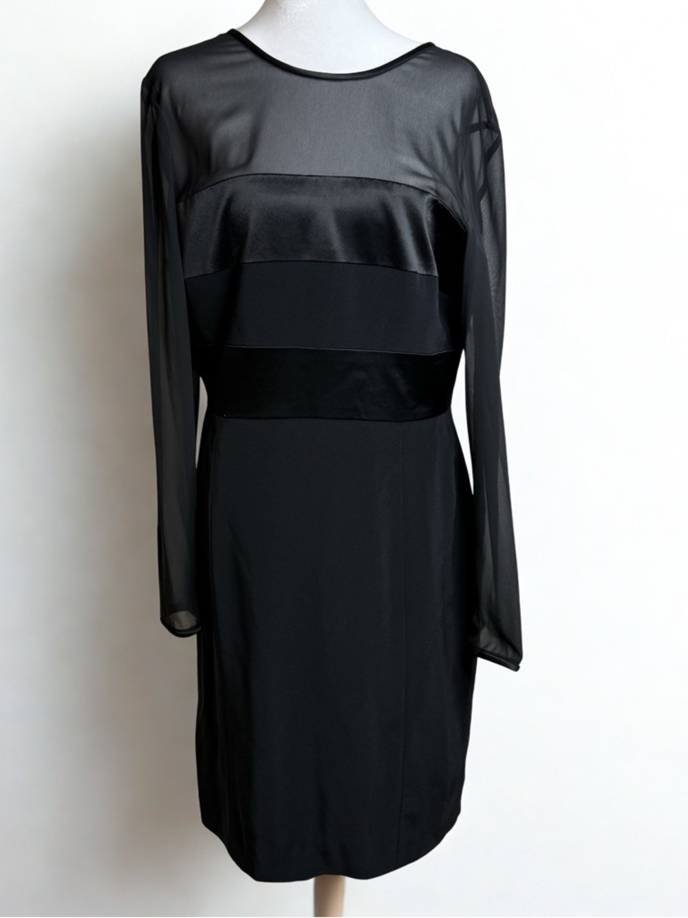 Classic Black Long-Sleeve Sheer Panel Dress
